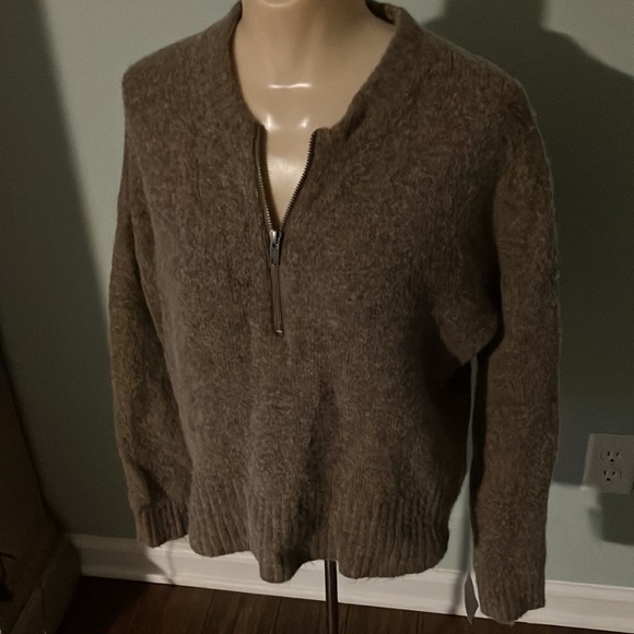 Madewell Women’s Crop Pink/Cream/Brown Alpaca Wool Blend 1/2 Zip Sweater S - Picture 6 of 11